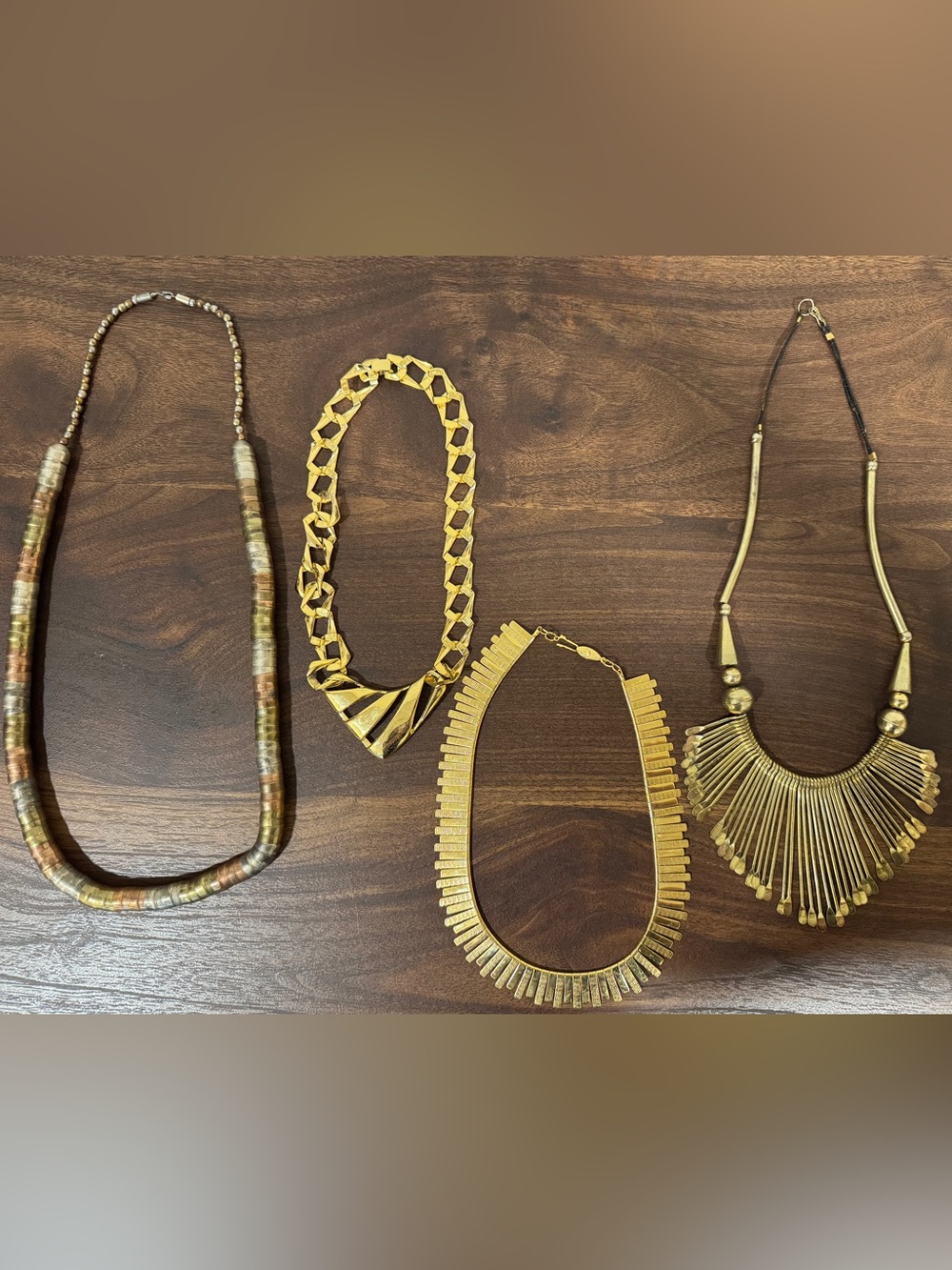 Gold Tone Statement Necklace Bundle Art Deco Avant Garde